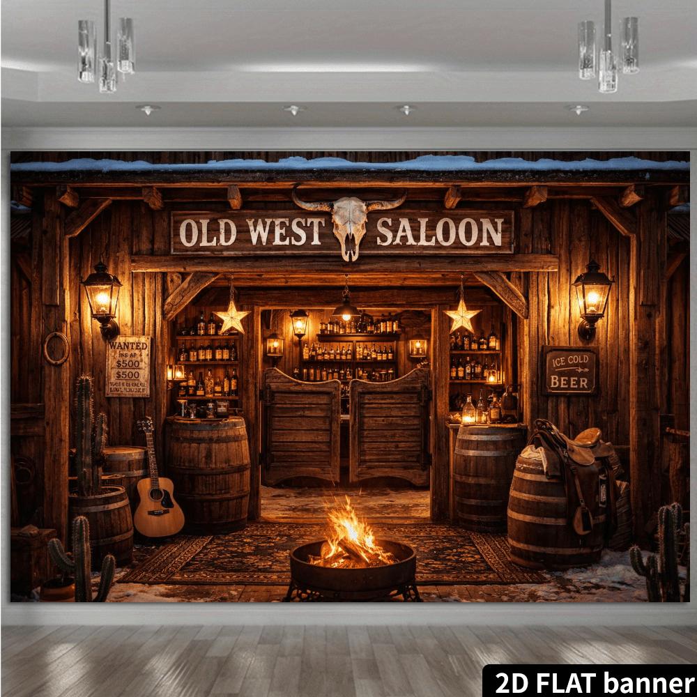 2D-plan bakgrundstyg för bar med västerländskt cowboytema som skapar en retro västerländsk atmosfär tillverkat av polyestermaterial