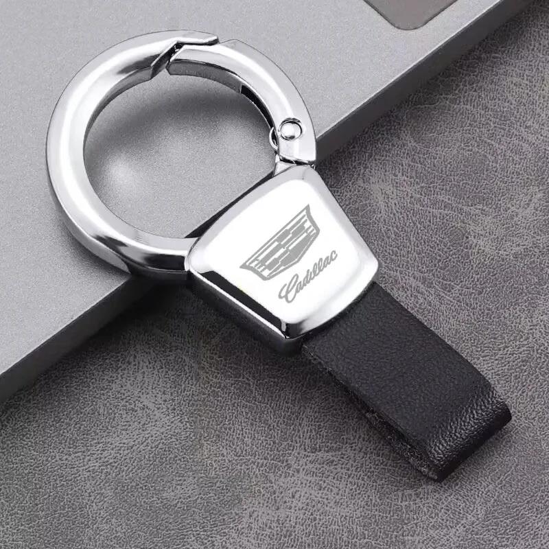 For Cadillac Logo ATS BLS CT4 CT5 CTS ESCALADE SLS SRX XT5 XT6 XTS Luxury Keychain Car Key Holder Leather Alloy Rings Pendant