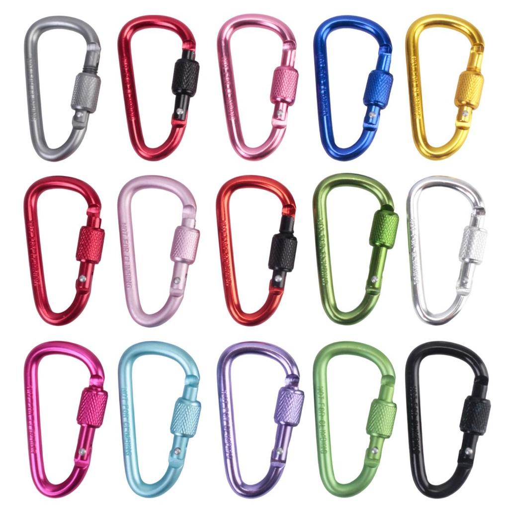 D-Shaped Locking Aluminum Carabiner No. 6 with Keyring for Backpack and Rope