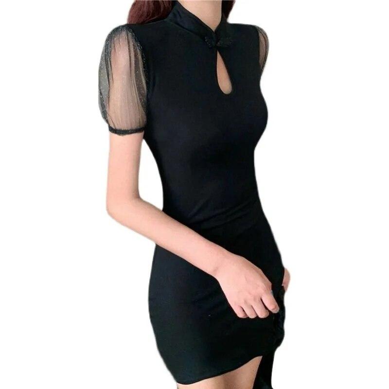 

Летнее милое повседневное короткое платье Cheongsam во французском стиле в стиле ретро с пышными рукавами XL