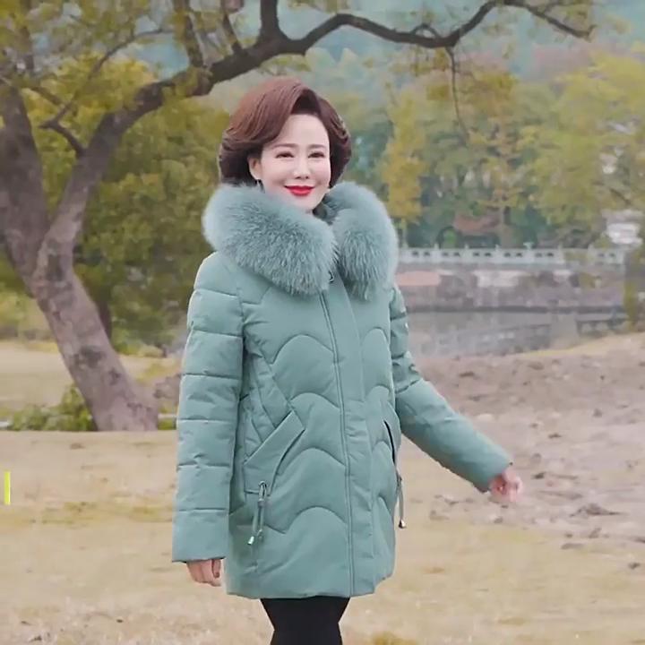 Middle-aged and Elderly Cotton-padded Women's Winter Thickened Large Fur Collar Mother's Down Cotton-padded Clothes Popular Jackets Are Popular