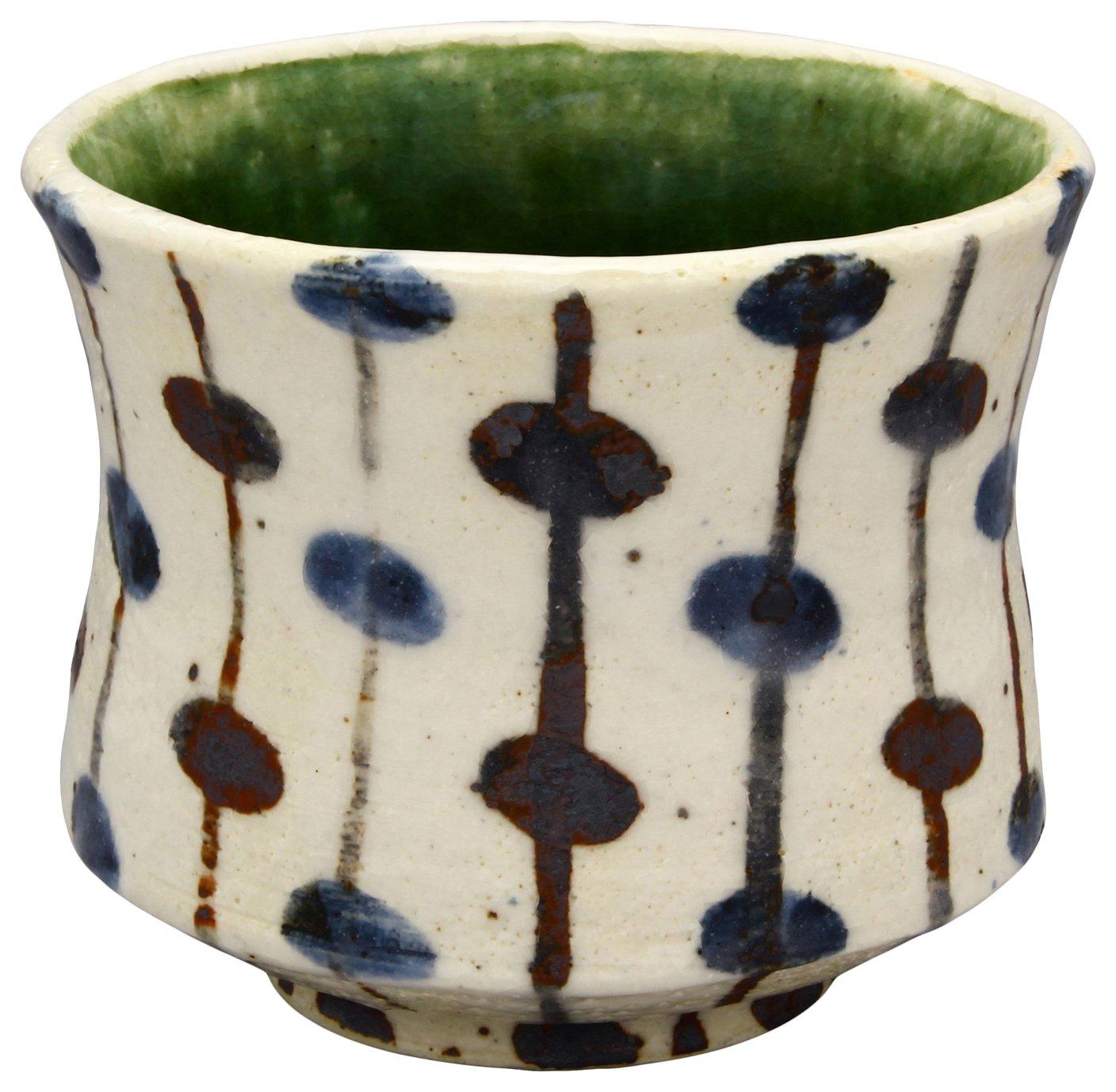 

Mino ware Oribe Sudare 9cm diameter x 260ml Made in Nakagaki Renji Drum-shaped Teacup, Approx. 7.5cm height, capacity, Japan, 043-0300 зелений