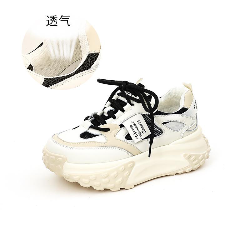 

Leather dad shoes women s 2025 summer new breathable sports shoes women s heightened platform mesh shoes casual versatile running shoes 35 чёрный