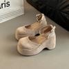 Retro Bag Head Versatile One-button Women's Thick Heel Mary Jane Shoes Summer Fashion Suede Small High-heeled Single Shoes