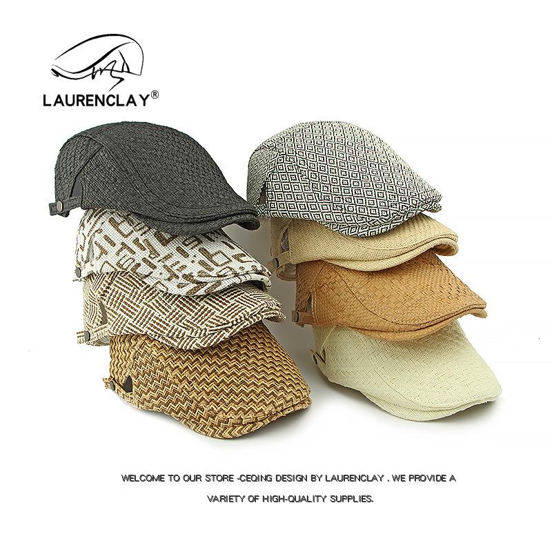 Men's Straw Hat Beret: Spring/Summer Sun Protection, Retro Duckbill Newsboy Cap.