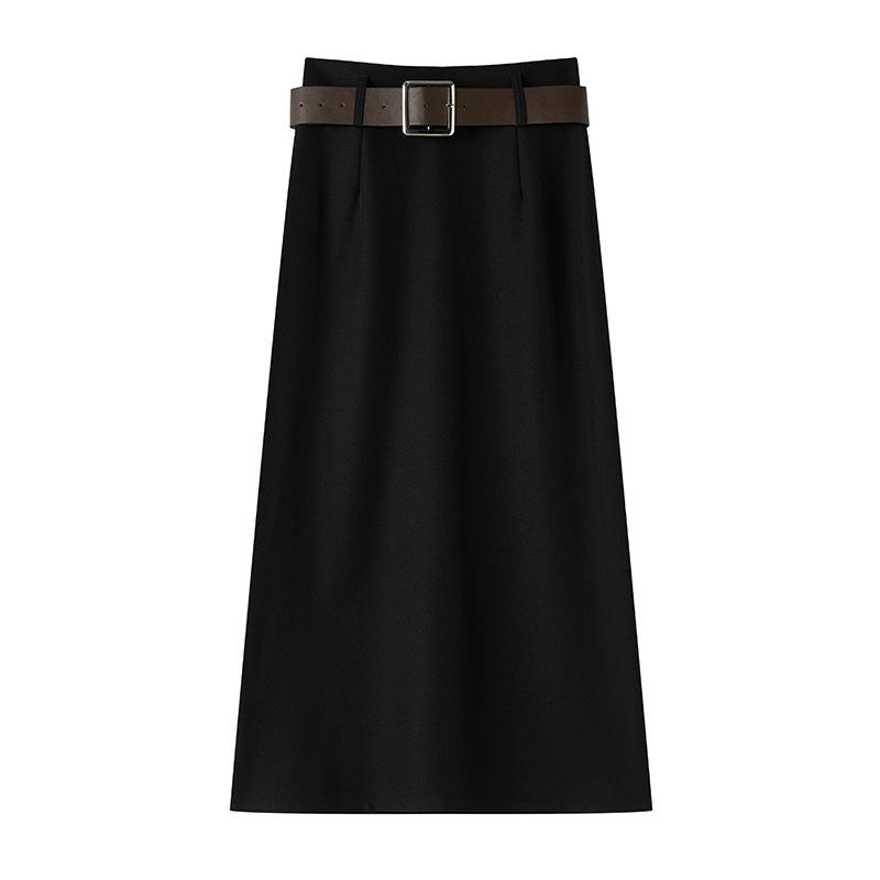 2026 Spring Women's Drapey Slimming High Waist A-Line Skirt with Belt