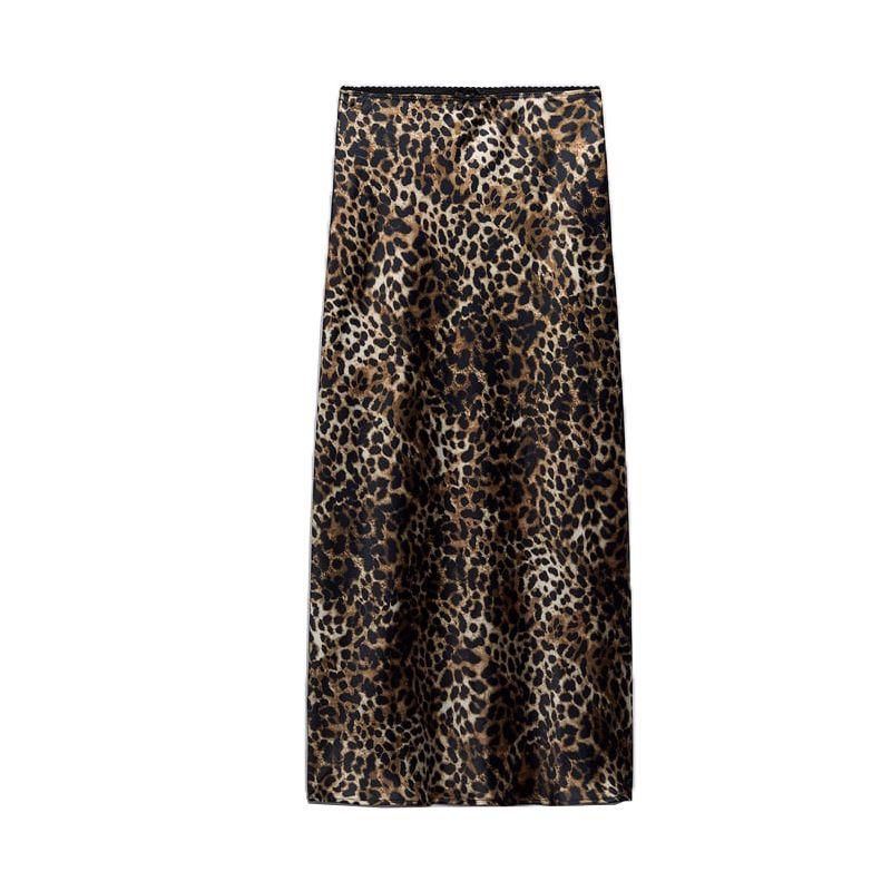 

Fall and Winter New Arrival High Waist All-Matching Slimming Skirt Animal Pattern Print Silk Satin Textured Skirt 7385553 Leopard print L
