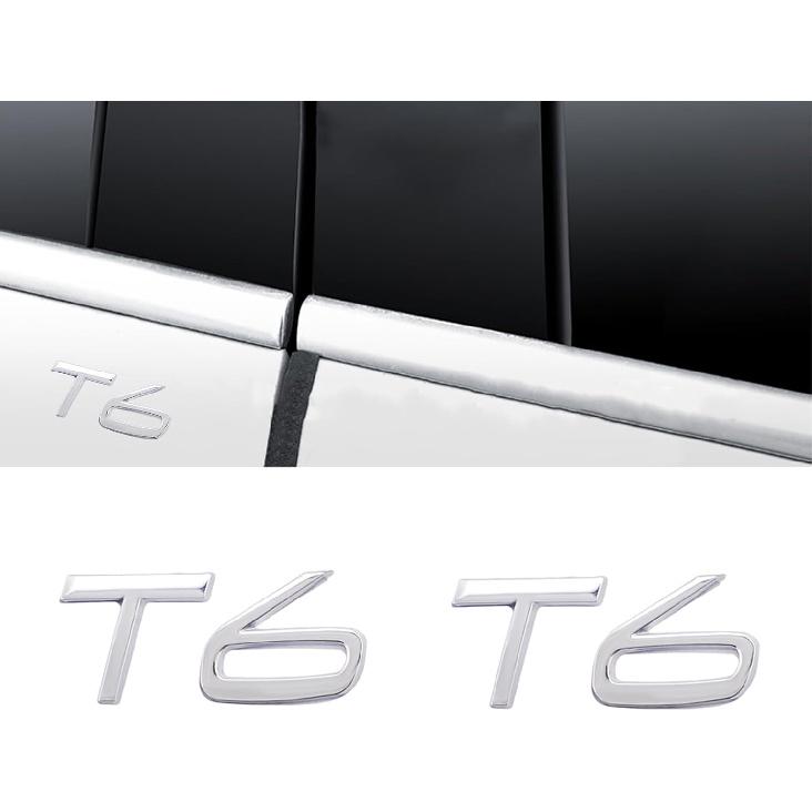 T6 Emblem 3D Metal Badge Car Hood Truck Door Side Fender Rear Trunk Emblem Sticker Decals for Volvo XC60 S60 V60 Polester (Silver)