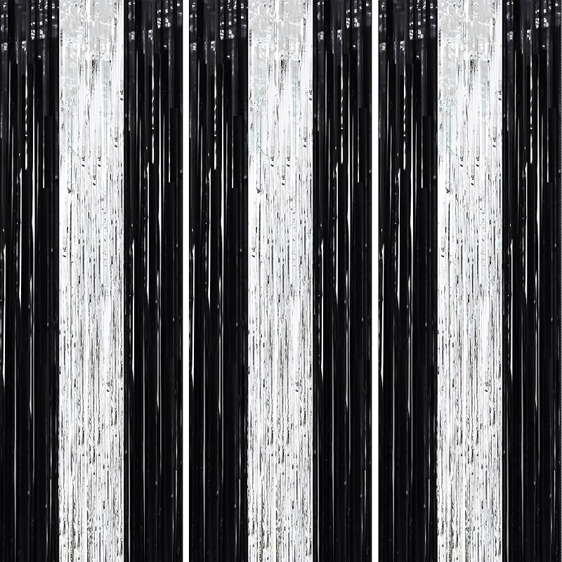 3 Pack 3.3x8.2 Feet Gold Foil Fringe Backdrop Curtains, Tinsel Streamers, Fringe Backdrop for 2025 New Years Eve, Graduation, Birthday, Baby Shower,