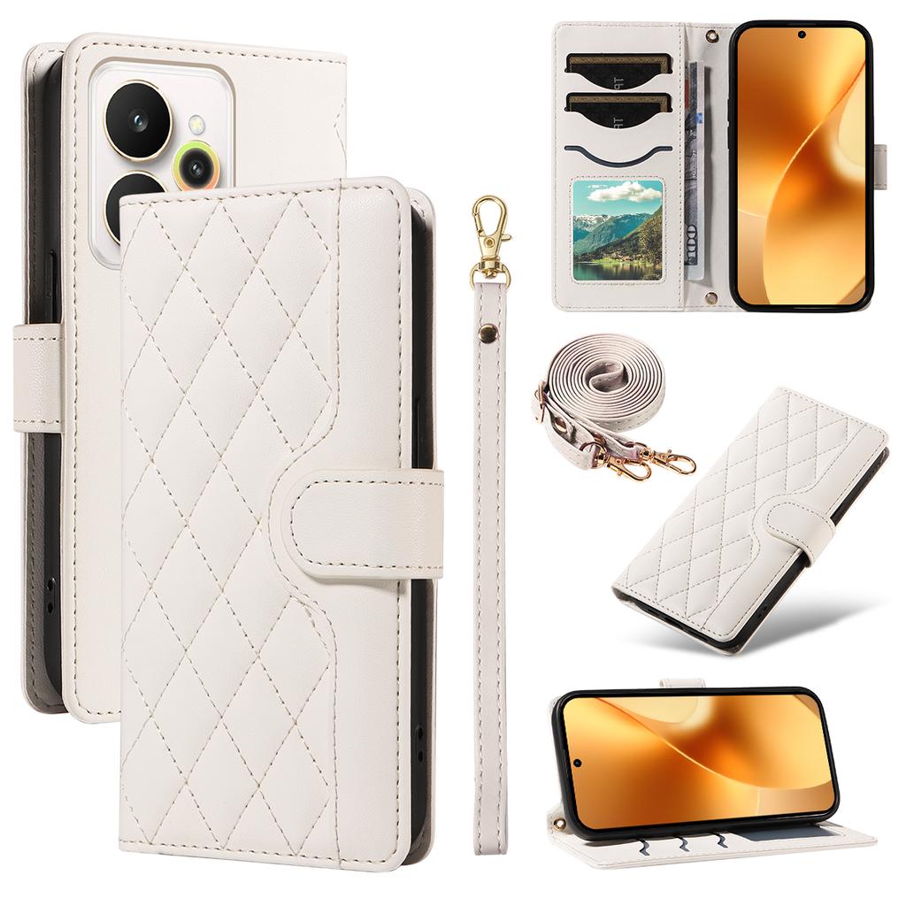 Etui Portfelowe ze Skóry Rhombus z Paskiem na Telefon dla Realme 15 Pro 5G/Realme 15 5G