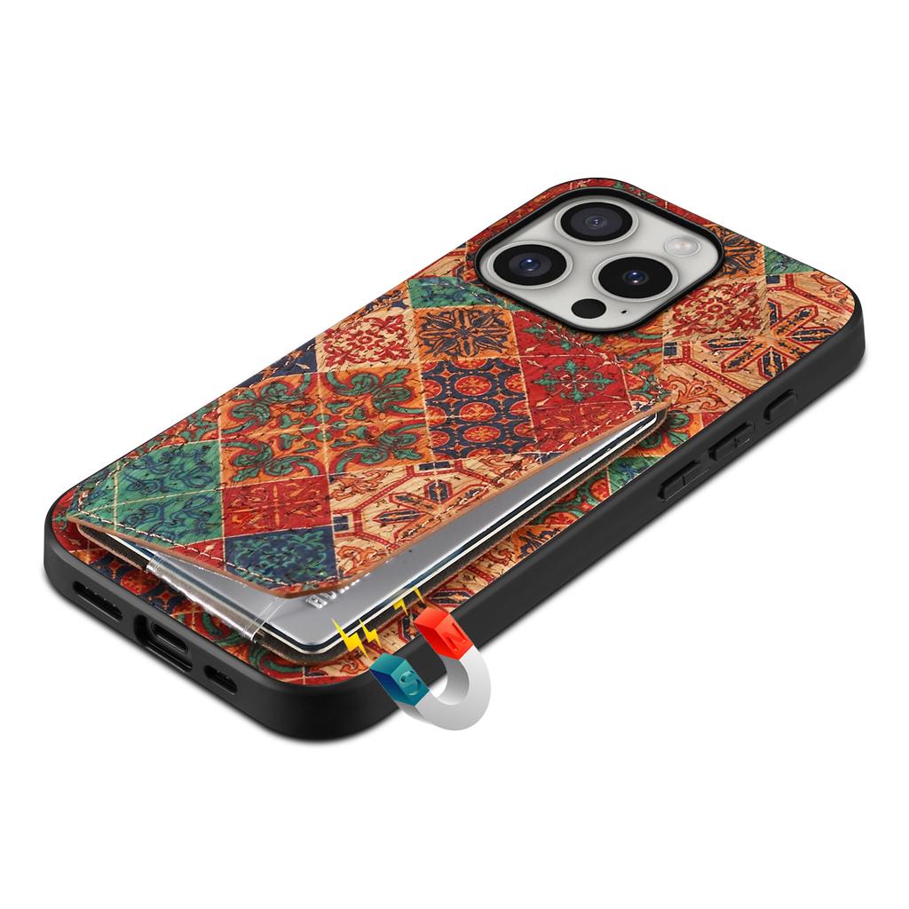 For iPhone 16 Pro Max Case with Card Holder Flowers Design Leather Phone Cover Kickstand