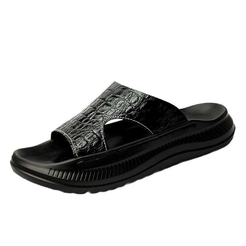 9901 Men'S Shoes One-Word Slippers Cool Slippers Summer Embossed Leather Surface Outdoor Sports Leisure Beach Open-Toed Sandals Tide