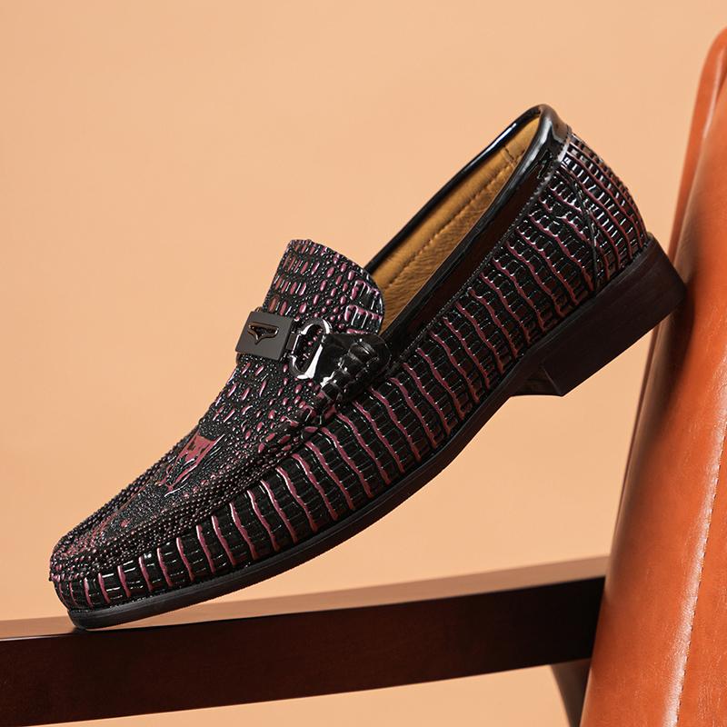 Fashion Crocodile Pattern Men Leather Loafers Non Slip Walking Flats Outdoor Slip On Casual Shoe Man Work Office Driving Shoes Moccasins