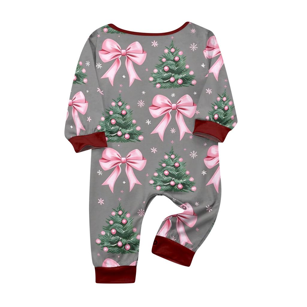Parent-Child Matching Christmas Print Long Sleeve Neck Loungewear Set with Long Pants