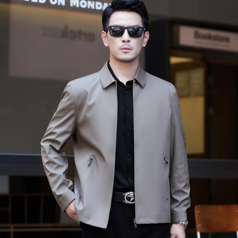 Mittelalte High-End-Jacke Herren einfarbig Revers bügelfrei Business Casual schlichte Herbst-Oberbekleidung lässt jugendlich und schlank aussehen