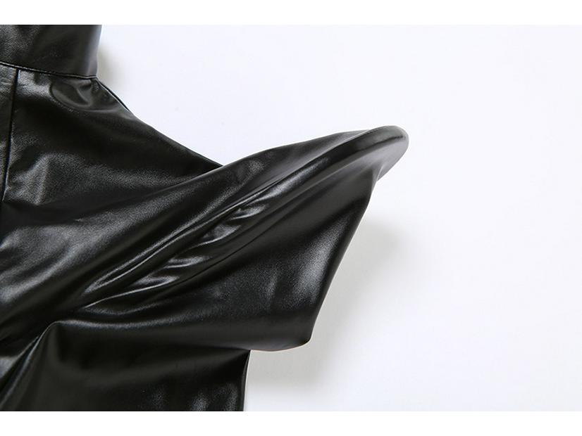 2024 Trendy European & American Style PU Leather Zipper Hollow Crop Tops for Women