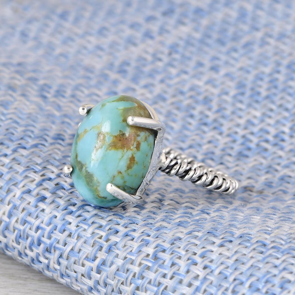 Kingman Turquoise Oval Ring, Handmade Sterling Silver Ring, December Birthstone Jewelry, Boho Statement Ring, Gift For Mom