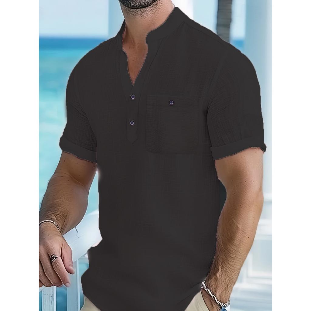 Men's Casual -color Lightweight Sports T-shirt - Men's Linen Short-sleeved Shirt