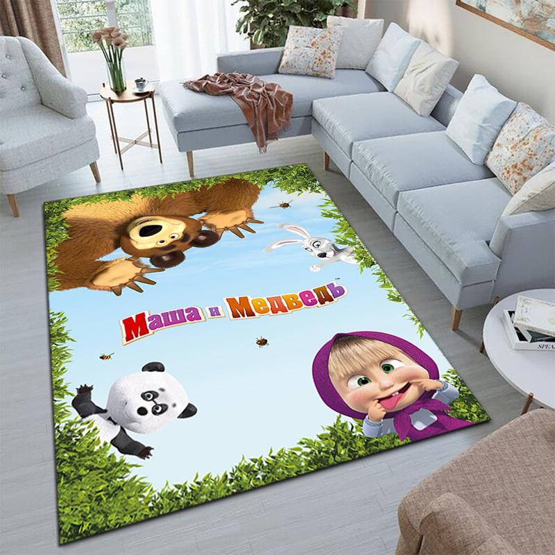 Russian animation Masha and the Bear Fairy Tale Cartoon Carpet Soft Home Living Room Bedroom Door Mat Outdoor Picnic Ground Mat rug T1