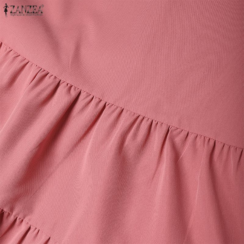 ZANZEA Women Casual V-Neck Solid Color 3/4 Sleeve Loose Dress