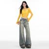 Women's Retro Micro-Flare Jeans - American Style, Loose Fit, Floor-Length, Autumn/Winter Collection