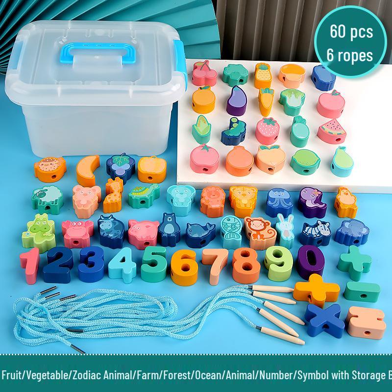 Wooden Animal & Fruit Stringing Educational Toy for Kids