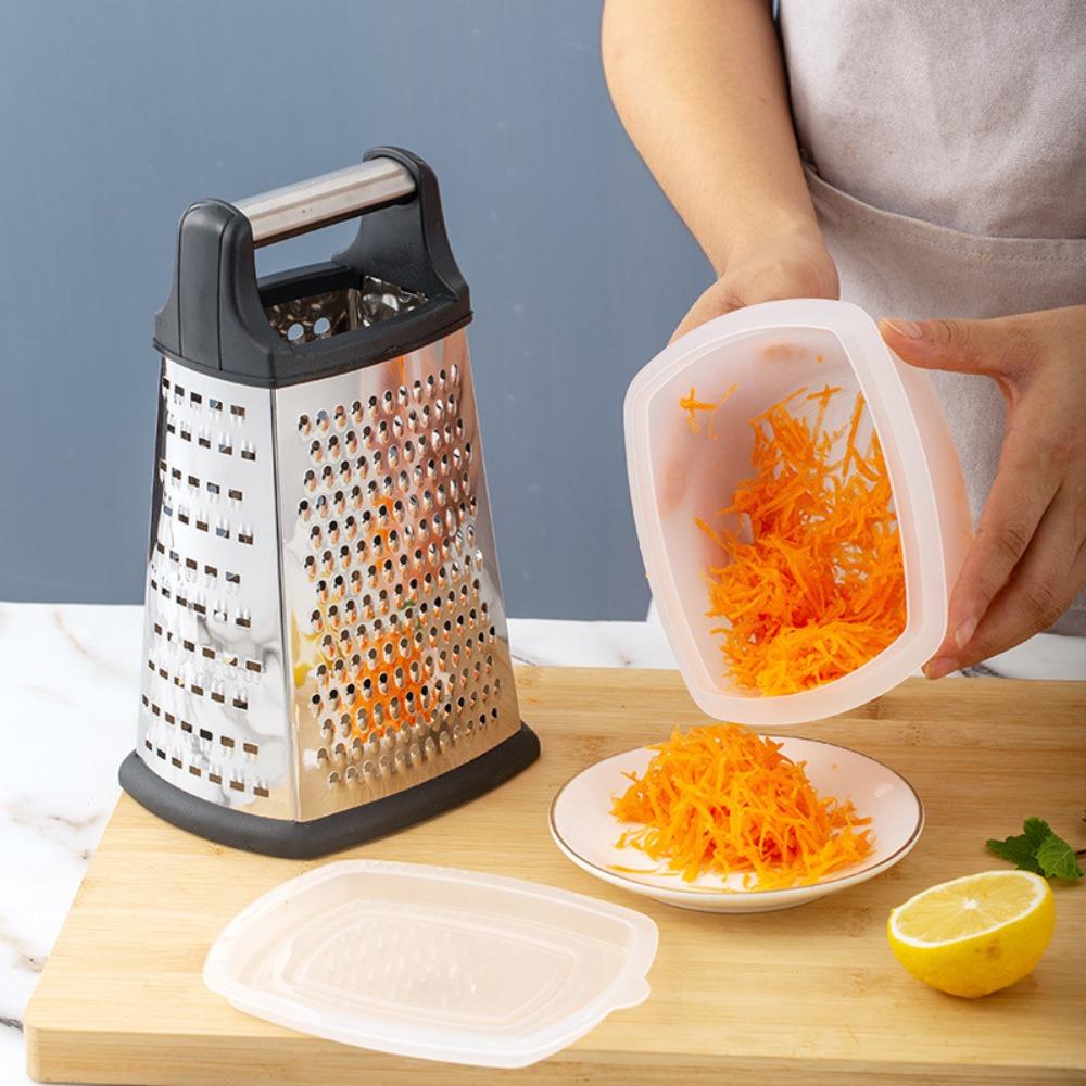 Stainless Steel Multi-functional Four-side Grater Upright Non-slip Base Vegetable Slicer with Storage Box Cheese Grater Potato