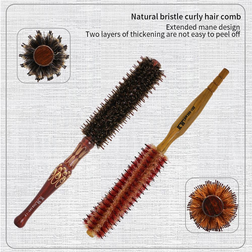 Natural Wooden Bristle Hair Round Brush Hair Roller Brush Hairdressing Anti Static Professional Barber Hair Comb Styling Tools