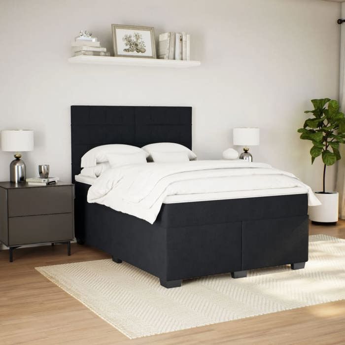 Maison Exclusive - Bed Slat Base with Mattress Black 140x200 Cm Velvet