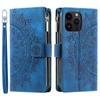 006 For iPhone 16 Pro Max Case PU Leather Zipper Phone Cover Mandala Flower Pattern