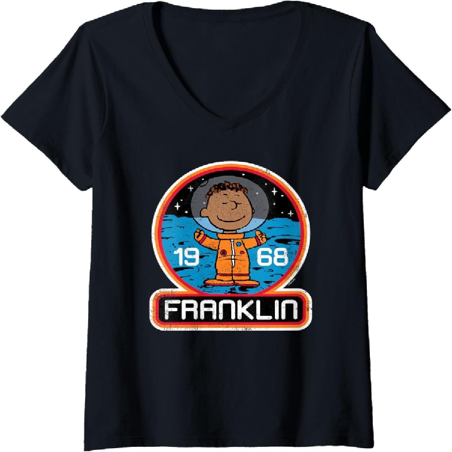 Womens Peanuts - Franklin Armstrong Astronaut Space Badge 1968 V-Neck T-Shirt XXXXXL разноцветный