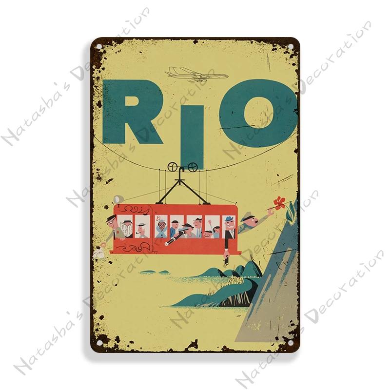 Brazil Vintage Poster Rio De Janeiro Metal Sign Landscape Decorative Sign Retro Metal Plaque Man Cave Pub Home Club Wall Decor