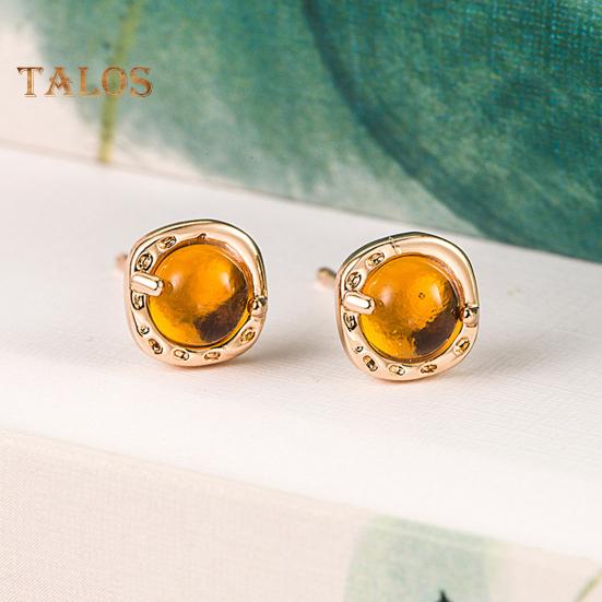 1 Pair Women Ear Studs Retro Geometric Shape Amber Smooth Lightweight Ear Jewelry Lady Prom Cocktail Party Stud Earrings