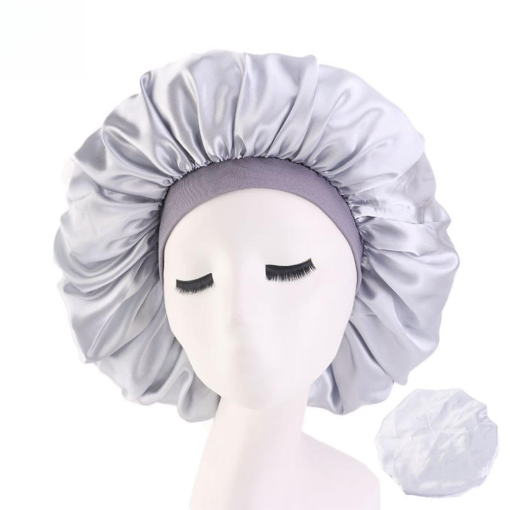 Oversized Silky Satin Bonnet for Women Soft Sleep Night Hair Cover Elegant Shower Bath Hat Solid Color Head Bonnets for Women