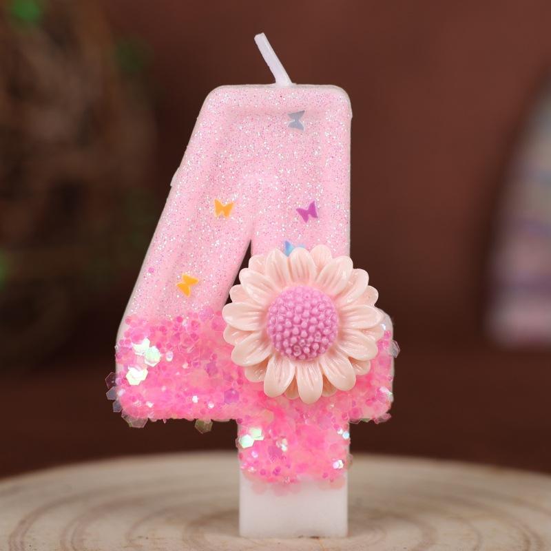 Creative Pink Flowers Birthday Numbers Candles Party Supplies Cake Decoration Sunflowers