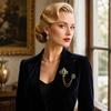 Vintage Brooch with Chain for and Trench Coats - Women's Lapel Pin Accessory