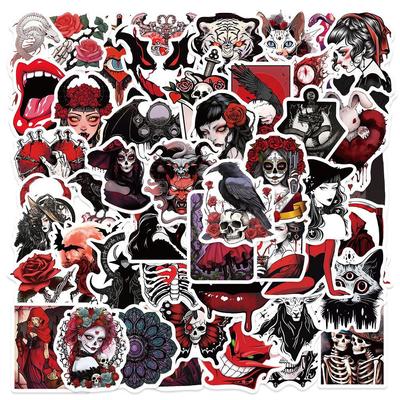 50 adesivi horror gotici demoni in stile punk rosso scuro e nero per la decorazione della festa di Halloween.