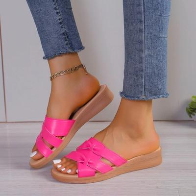 Mode 2024 Neue Mode Einfarbige Damen Strand-Pantoletten mit dicker Sohle Neue Sommer-Pantoletten mit flachem Absatz Sandalen Damen Freizeit-Pantoletten