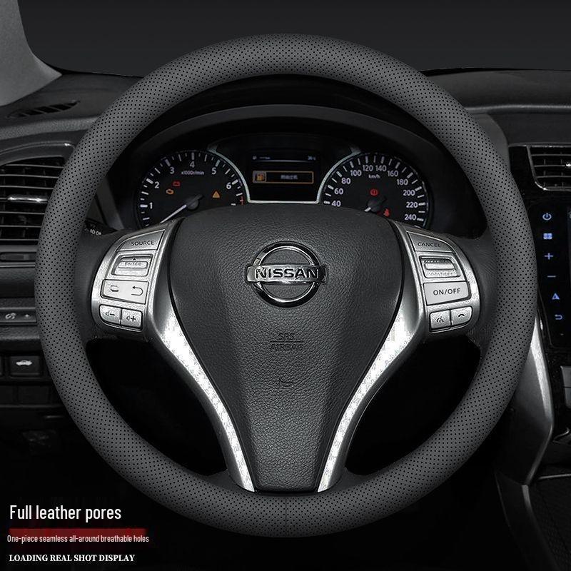 Echte Lederlenkradabdeckung für Nissan Sylphy, Tiida, Qashqai, Livina, Kicks, Loulan, Sunny und Bluebird Modelle.