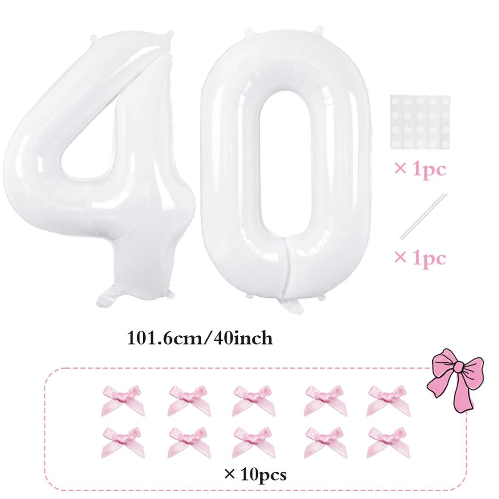 2pcs101.6cm Pink Bow Decoration White Digital Balloon for Birthday Anniversary Wedding Graduation Season New Year Decoration