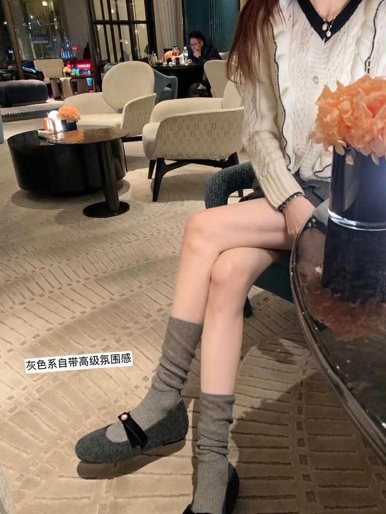 Cashmere Version~ Pearl Velvet Bow Winter Velvet Warm Single Shoes Women's French Flat Mary Jane Shoes Ladyshoes
