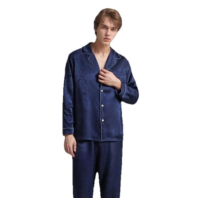 Men's 19 Momme Heavyweight Mulberry Silk Pajamas Set - Long Sleeve, Long Pants, Spring/Summer.