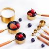 8-Piece Rose Gold Stainless Steel Measuring Cups & Spoons with Engraved Wooden Handles for Baking
