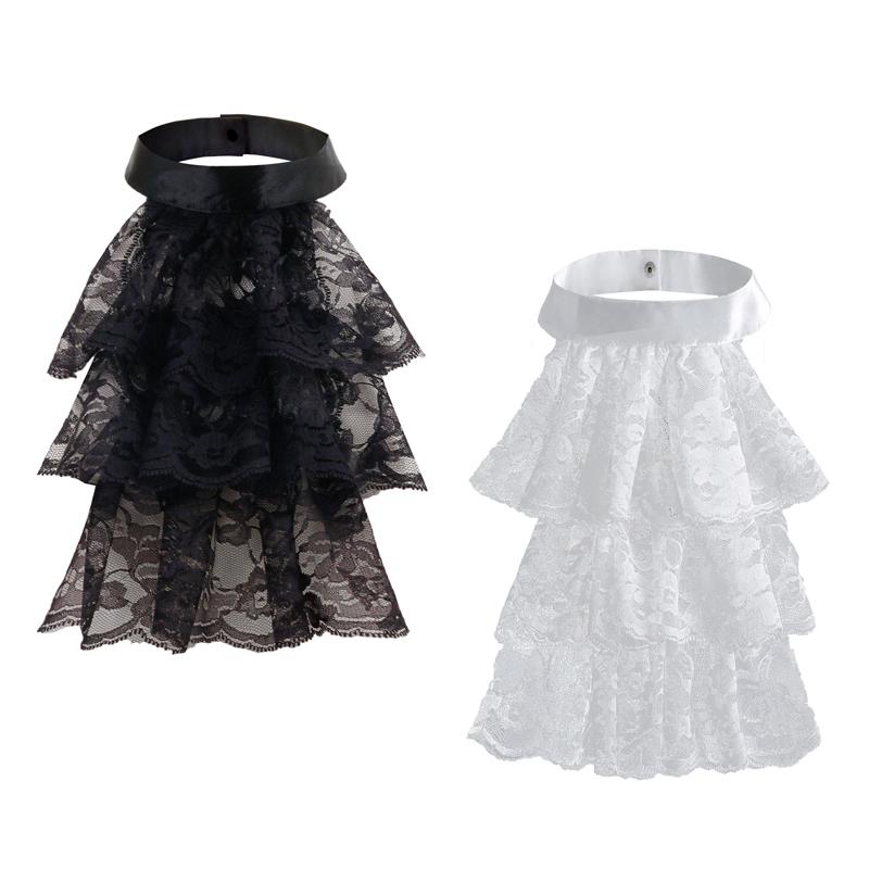 Elegant Costume Collar Ruffled Lace Jabot Neck Collar for Cosplay Costume Collar