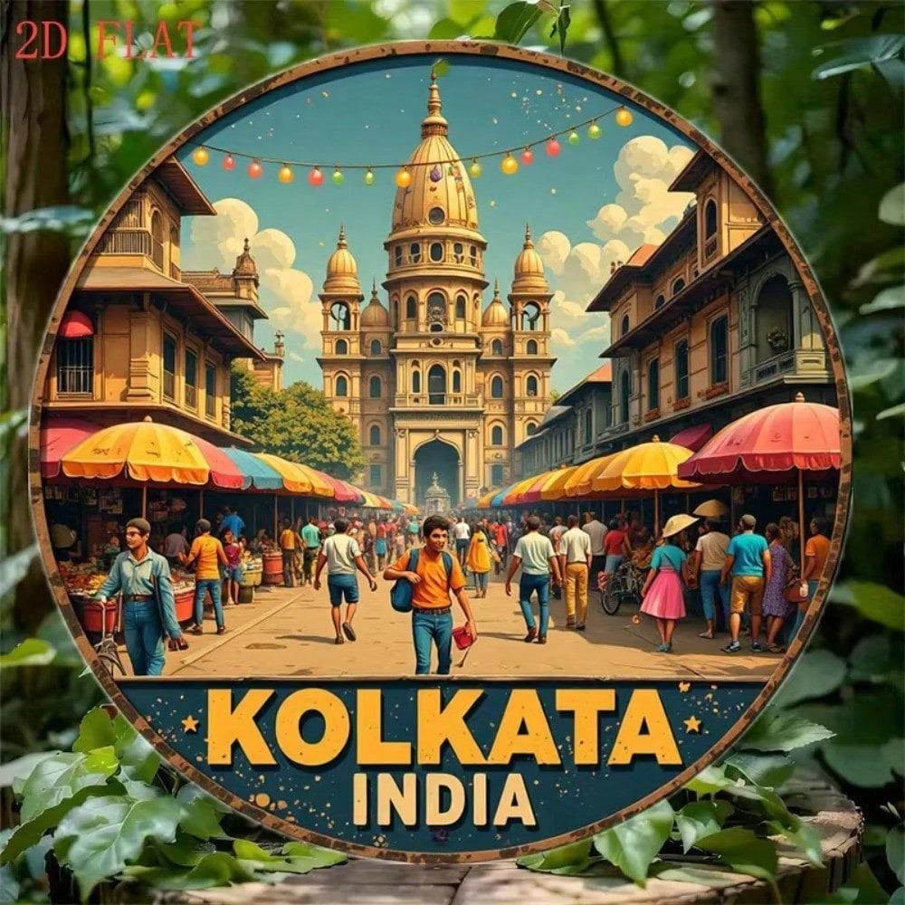 Metal Wall Art Poster 8 Inch Kolkata Victoria Memorial Howrah Bridge Vintage Cultural Home Decor
