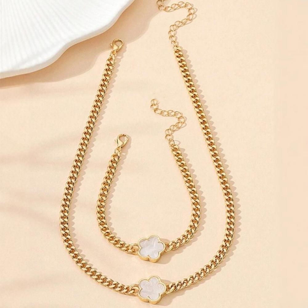 Five-petal Flower Bracelet Necklace Set for Women Lucky Five-leaf Clover Earring Necklace Girl Party Accessories Gifts