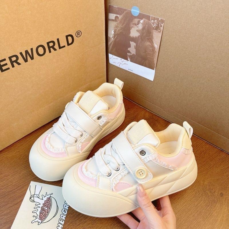 Bread Shoes Women's Thick Soles Cute Students New Niche Design Versatile Little White Shoes