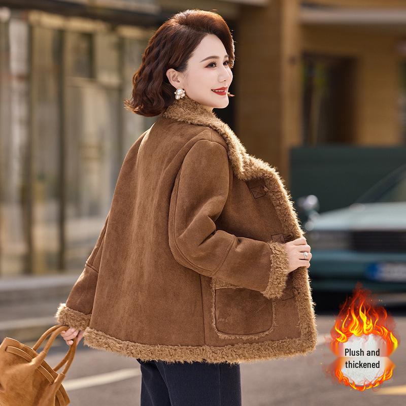 Women's Plus Velvet Warm Coat for Ages 40-60: Middle-Aged and Elderly Fashion