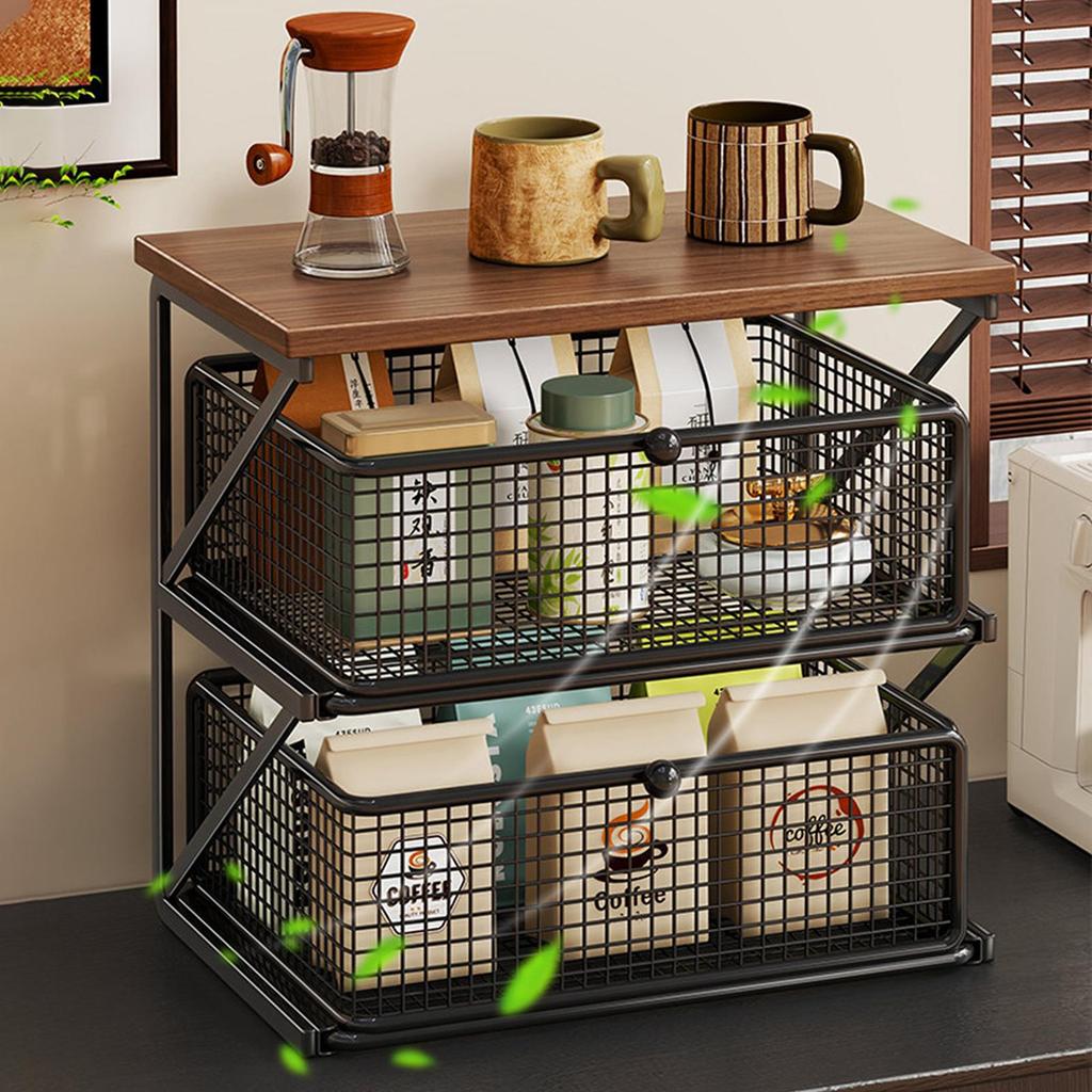 Organizer for Coffee with Drawer, Double-layered, Ideal As A Kitchen Counter Or Office.