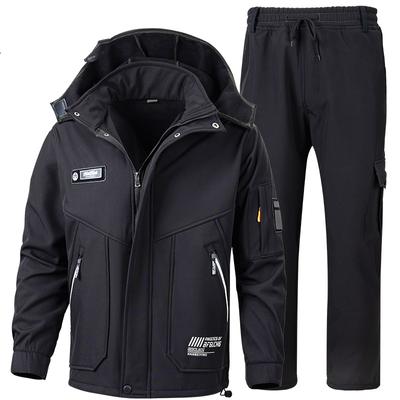 Men's Winter Softshell Waterproof Thermal Suit Outdoor Hiking Set Plus Size Set Warm Jacket + Warm Pants 2 Piece Set